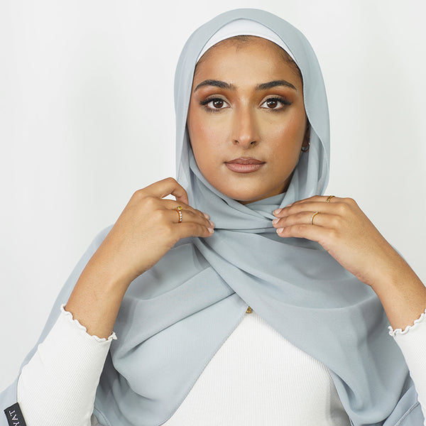 Silver Blue Chiffon Hijab
