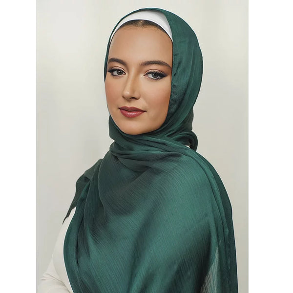 Luxury Crinkle Chiffon Hijab- Emerald Green