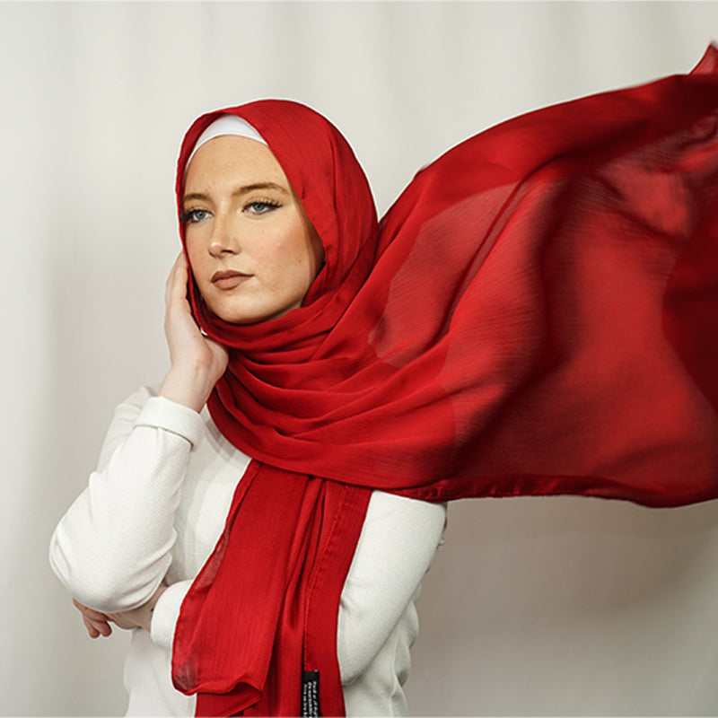 Luxury Crinkle Chiffon Hijab- Ruby Red