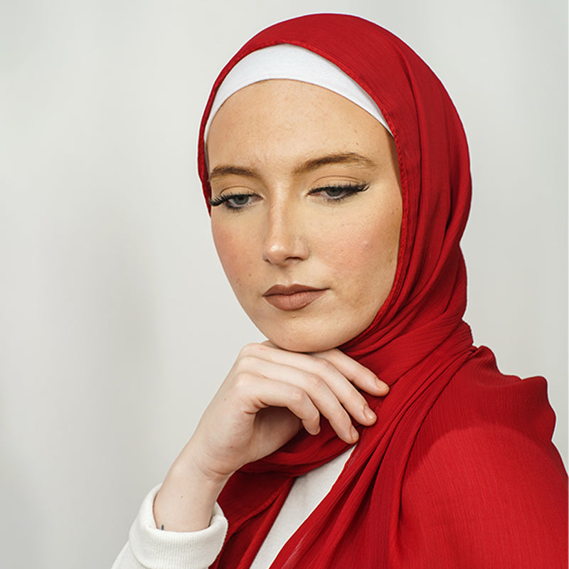 Luxury Crinkle Chiffon Hijab- Ruby Red