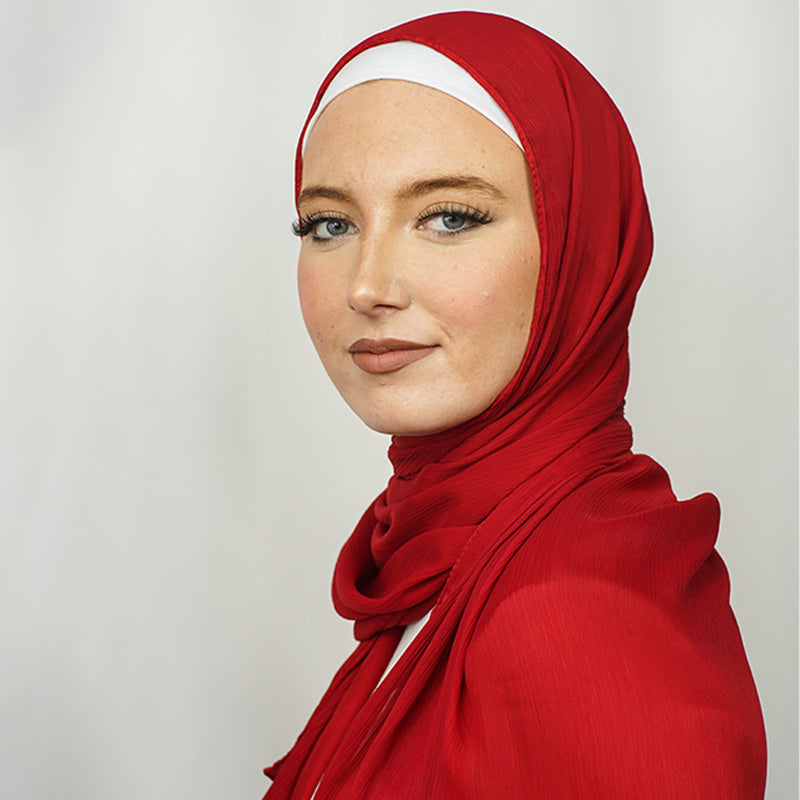 Luxury Crinkle Chiffon Hijab- Ruby Red