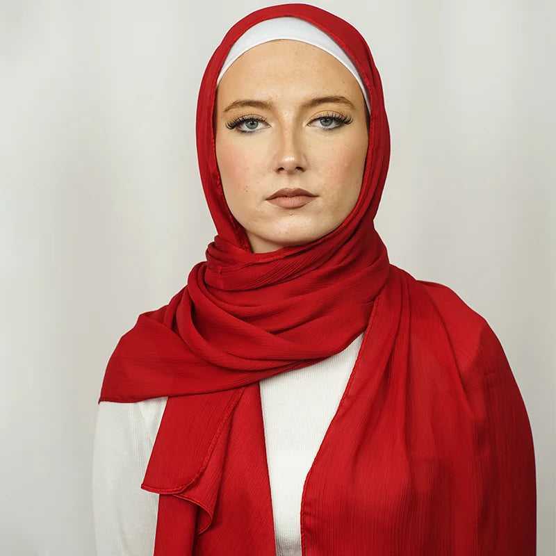 Luxury Crinkle Chiffon Hijab- Ruby Red